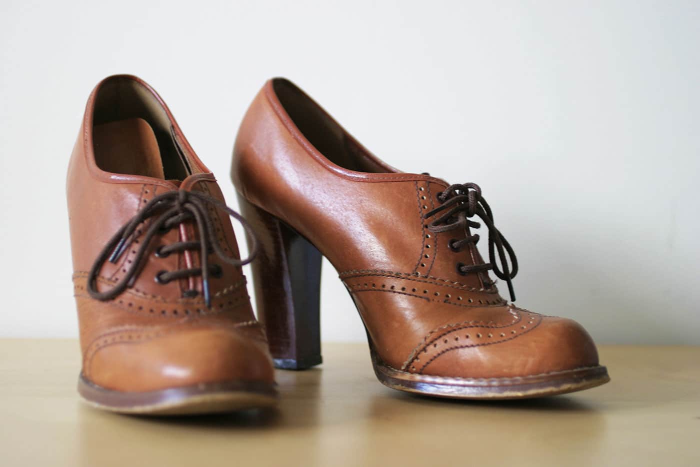 Vintage tan heeled brogues and Bally pumps